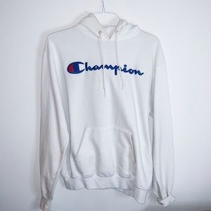 White Champion Hoodie With Embodidery